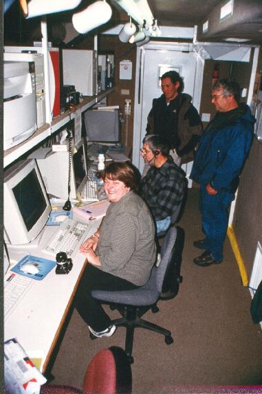 Cathy Kessinger (NCAR), John Locatelli (UW), unidentified person, and Jon Lutz (NCAR) at S-Pol science trailer..jpg