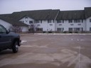 View to east blocked by Le Claire Comfort Inn